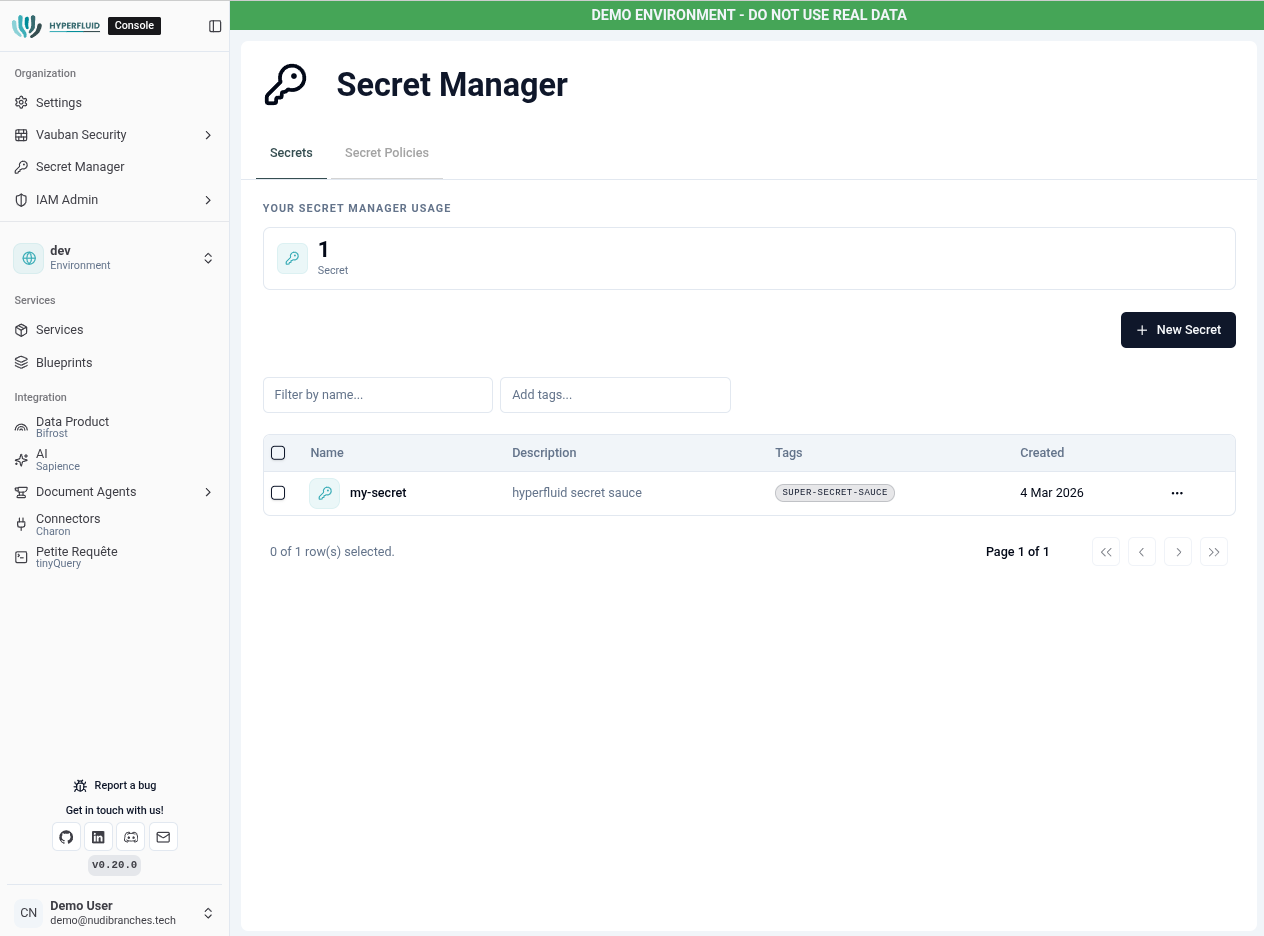 Interface Passe-Partout - Secret Manager Hyperfluid